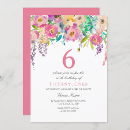 Convite Pastel Watercolor Flowers Girls 6 Festa de anivers