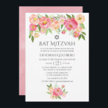 Convite Pastel Watercolor Peonies Bat Mitzvah<br><div class="desc">Pastel pêssego e pincel cor-de-água rosa peonies bat mitzvah convite projetado para ser rápida e facilmente personalizável para suas especificidades de evento.</div>