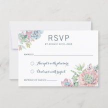 Pastel Watercolor Suculents Wedding RSVP Responder