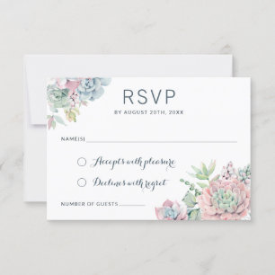 Convite Pastel Watercolor Suculents Wedding RSVP Responder