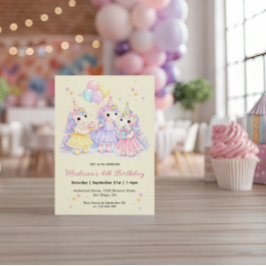 Convite Pastel Watercolor Unicorn Girls Birthday