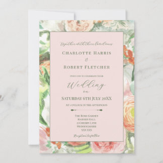 Convite Pastel Watercolour Flower Wedding Invitation