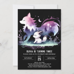 Convite Pastel Whimsy Wolf Birthday