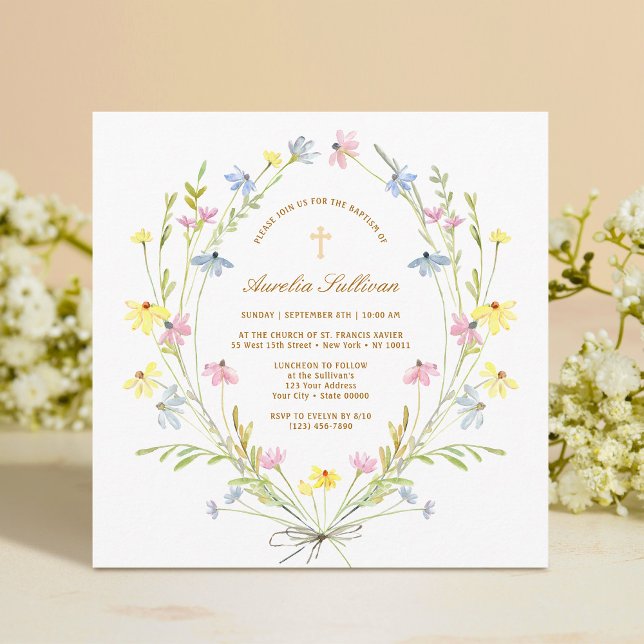Convite Pastel Wildflower Baptism (Criador carregado)