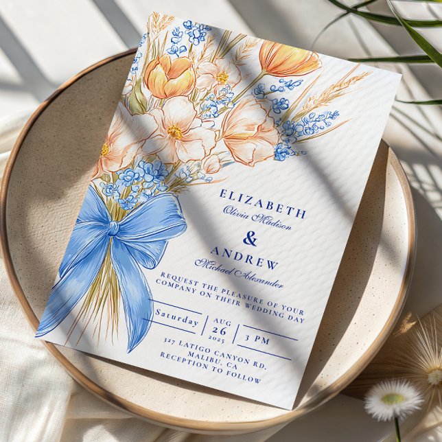Convite Pastel Wildflower Bow Wedding (Criador carregado)