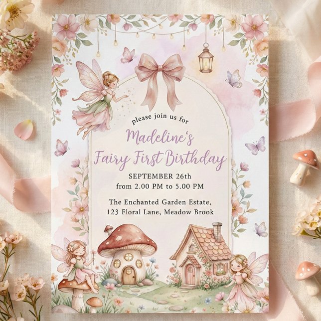 Convite Pastel Wildflower Fairy First 1st Birthday Party (Pastel Wildflower Fairy First 1st Birthday Party Invitation)