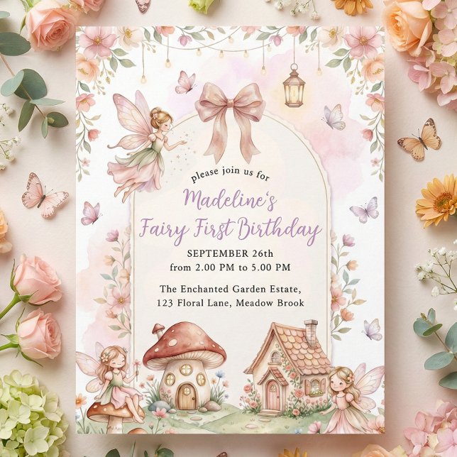 Convite Pastel Wildflower Fairy First 1st Birthday Party (Pastel Wildflower Fairy First 1st Birthday Party Invitation)
