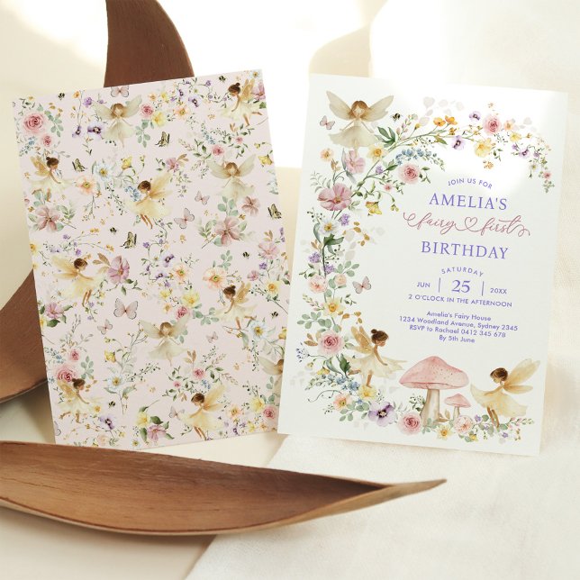 Convite Pastel Wildflower Fairy First Party (Criador carregado)