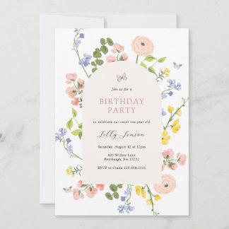 Convite Pastel Wildflower Garden Birthday Invitation