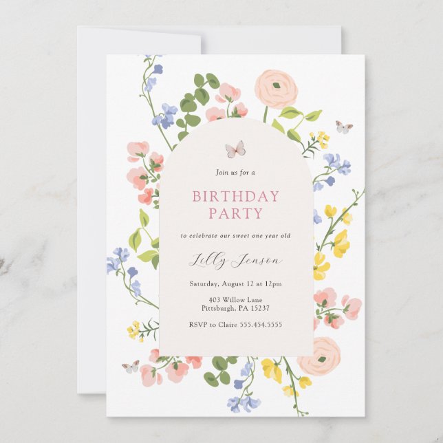 Convite Pastel Wildflower Garden Birthday Invitation (Frente)