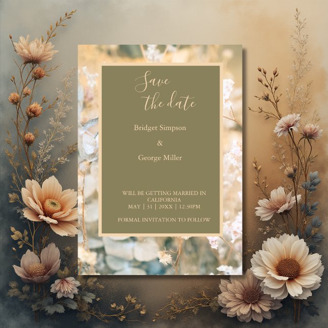 Convite Pastel Wildflower Meadow Weding segura data (Criador carregado)