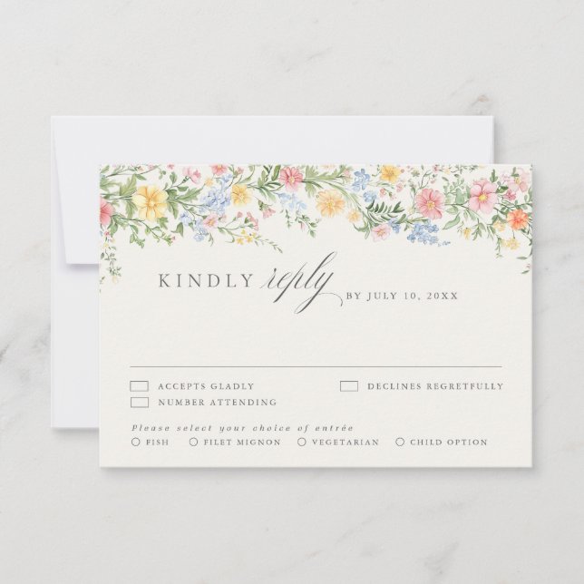 Convite Pastel Wildflower Spring Garden Floral RSVP Card (Frente)
