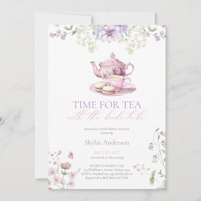 Convite Pastel Wildflower Time for Tea Bridal Shower Party (Frente)