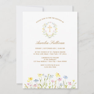 Convite Pastel Wildflower Wreath Baptism