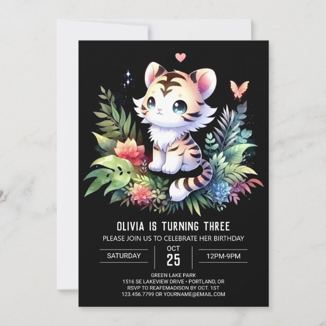 Convite Pastel Woodland Tiger Birthday (Frente)