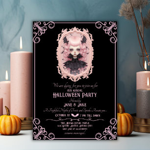 Convite Pasteloentre Preto e Rosa Festa de Halloween Spook
