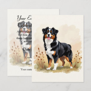 Convite Pastor australiano Black Tricolor Aussie Dog