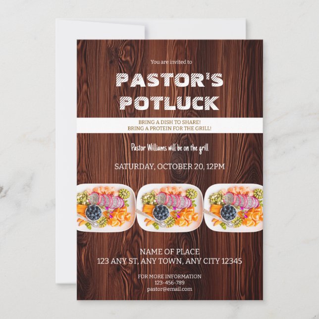 Convite Pastor Fire & Fellowship Potluck Invitation (Frente)