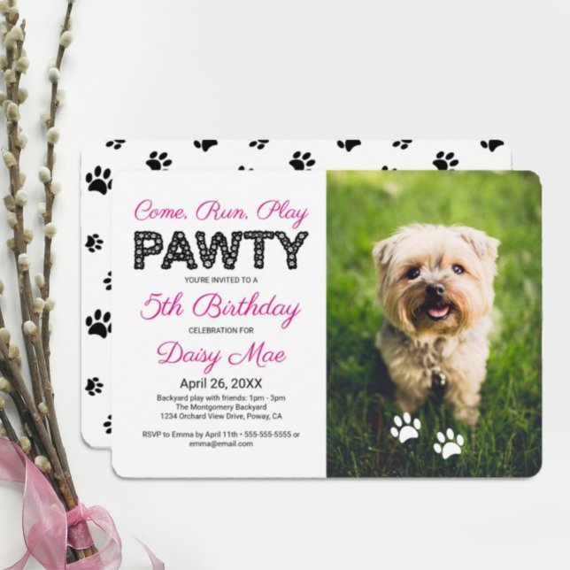 Convite Pata Preta Imprime Foto Pet Pawty Personalizada (Criador carregado)