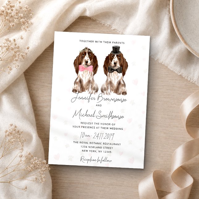 Convite Patas de Cocker Spaniel corações casamento de cach (Criador carregado)