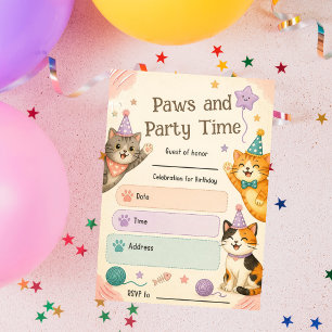 Convite Patas e Hora de Festa – Aniversário de Gato Fofo 
