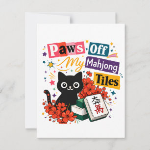 Convite Patas fora dos meus azulejos de Mahjong Gato Preto
