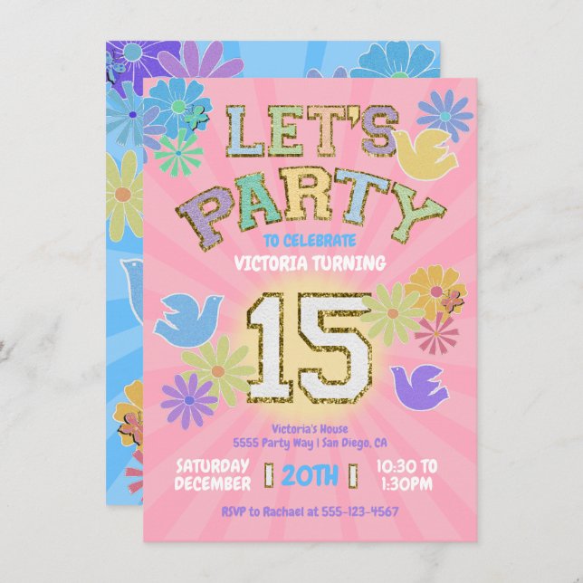 Convite Patch - Letra Festa de aniversário - Hipoteca do r (Frente/Verso)