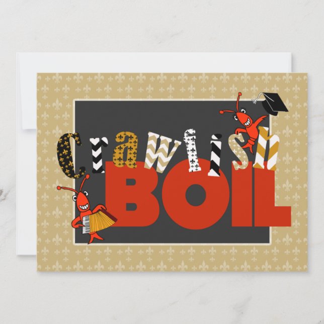 Convite Patchwork Fleur de Lis Crawfish Boil Graduação (Frente)