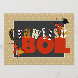 Convite Patchwork Fleur de Lis Crawfish Boil Graduação