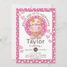 Convite Patchwork Hippo Child's Pink Birthday