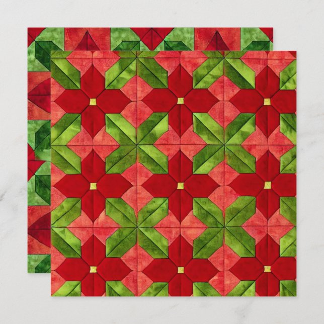 Convite Patchwork Poinsettia para Padrões Imprimíveis (Frente/Verso)