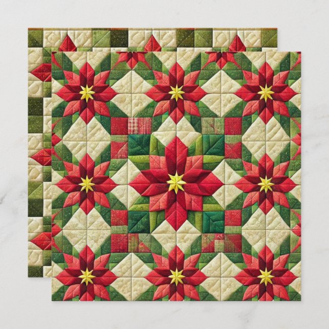 Convite Patchwork Poinsettia Star Scrapbooking Imprimível (Frente/Verso)