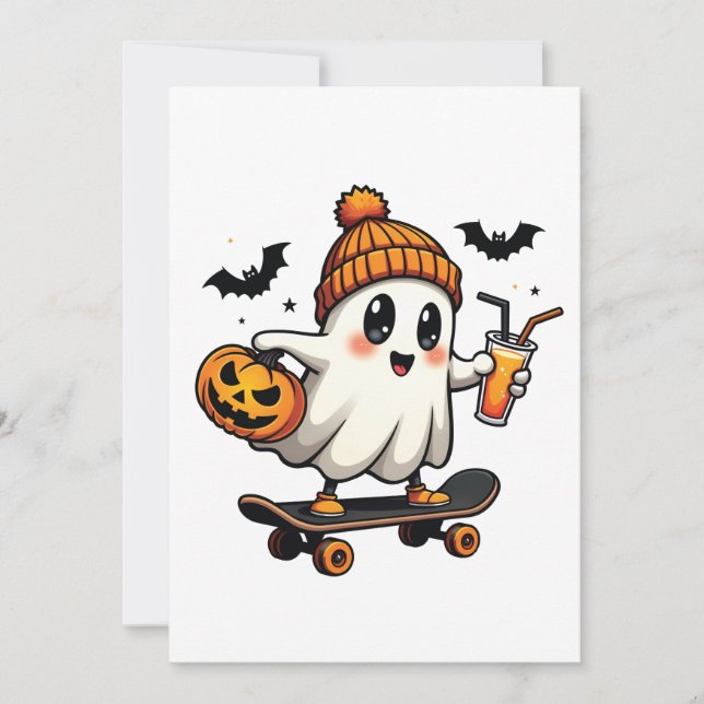 Convite Patinação de Halloween Pumpkin Spice Ghost Fall (Frente)
