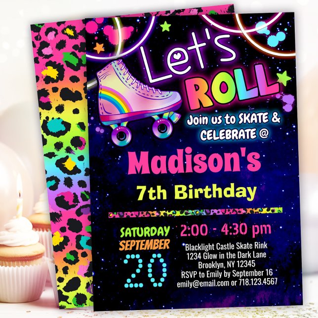 Convite Patinação Sobre Rodas Tema Leopardo Arco-Íris dos  (Criador carregado)