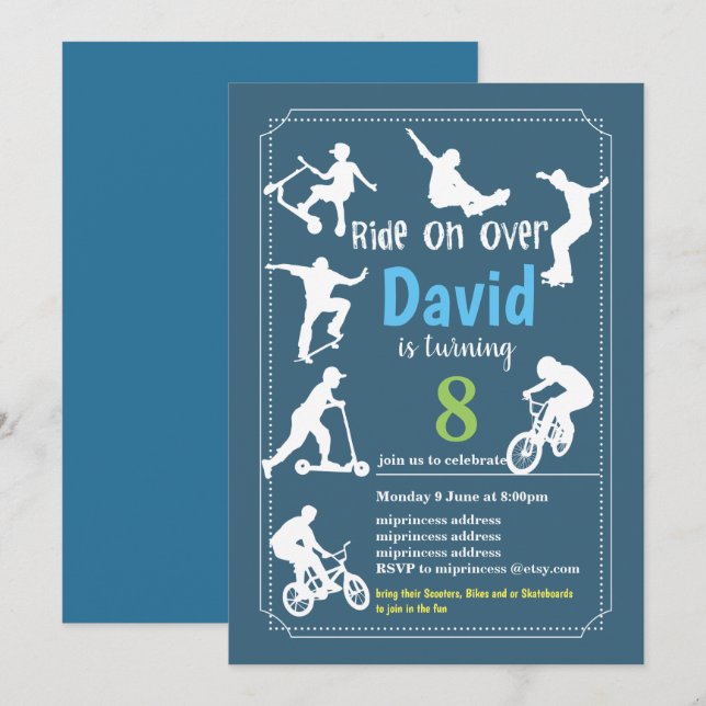Convite Patinetes, Bikes e ou skates, sobrevoem (Frente/Verso)