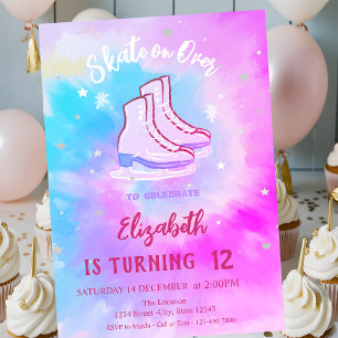 Convite Patins de gelo Flocos de neve Tie Dye Aniversário