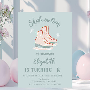 Convite Patins de gelo Flocos de neve Verde Hortelã Aniver