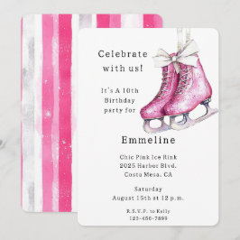 Convite Patins de Gelo Rosa Bonito Aniversário