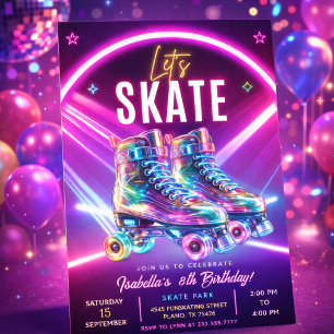 Convite Patins Neon de Aniversário
