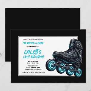 Convite Patins Preta Rodas Azuis Brilho Festa de Aniversár