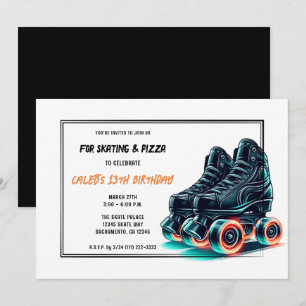 Convite Patins Pretos Laranja Neon Festa de Aniversário