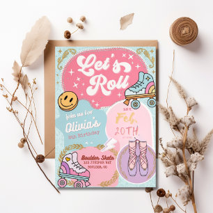 Convite Patins Retrô Pastel Let's Roll Patins de Ballet An