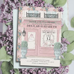 Convite Patisserie Paris Pink Bat Mitzvah<br><div class="desc">Este convite para Bat Mitzvah,  café/padaria/patisserie francês,  tem um fundo creme com uma pastelaria/padaria/cafe storefront em cor-de-rosa. O verso apresenta um fundo de rosa claro com padrões florais. Personalize para suas necessidades. Você pode encontrar mais produtos correspondentes na minha loja.</div>