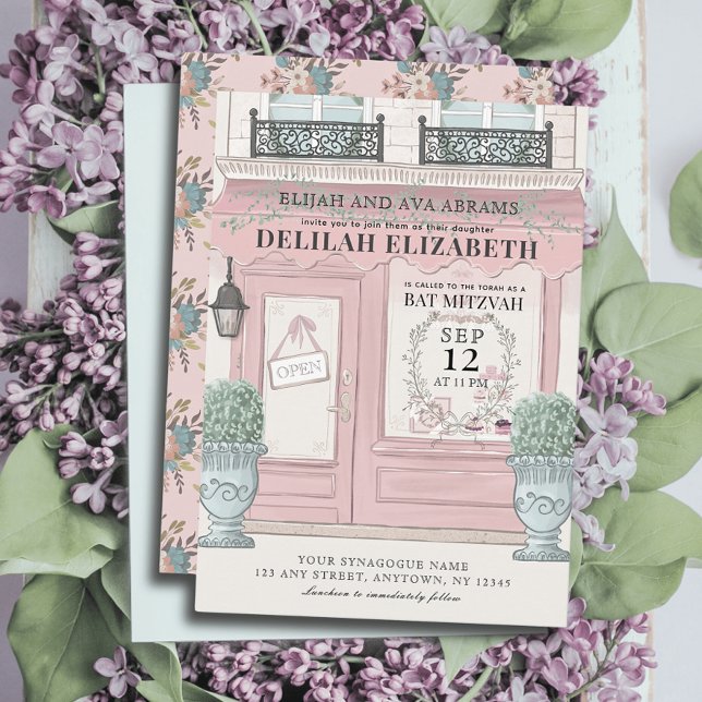 Convite Patisserie Paris QR Pink Bat Mitzvah (Criador carregado)