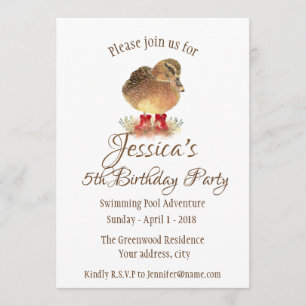 Convite Pato da aguarela no aniversário vermelho das botas