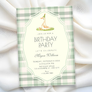 Convite Pato de aniversário ganso bobo verde