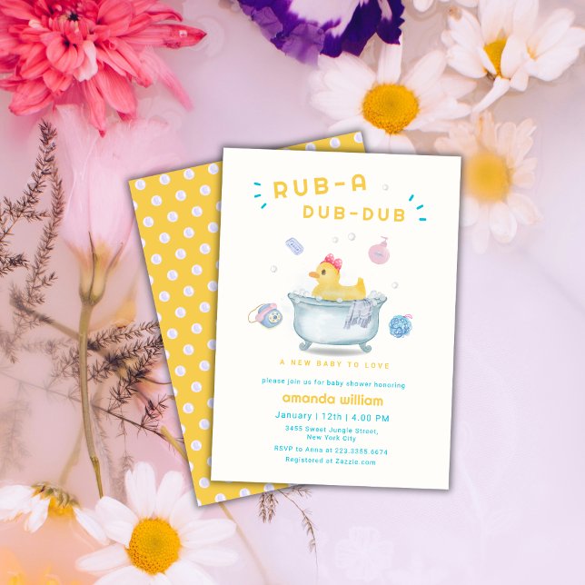 Convite Pato de Borracha Rub A Dub Dub Banho de Bebê  (Rubber Duck Rub A Dub Dub Bathtub Baby Shower Invitation)