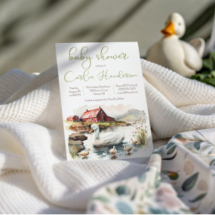 Convite Pato de Fazenda de Aquarela com Chá de fraldas de 