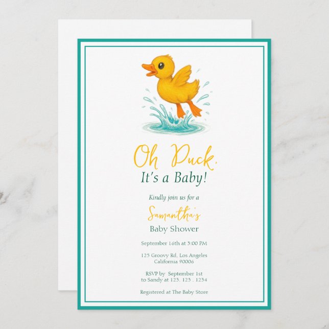 Convite Pato, é um bebê! Chá de fraldas (Frente/Verso)