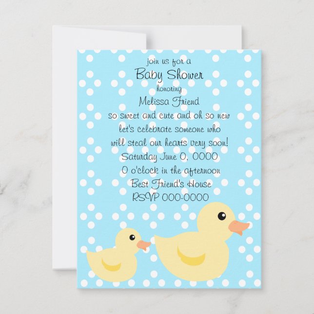Convite Pato pontilhado em azul (Frente)
